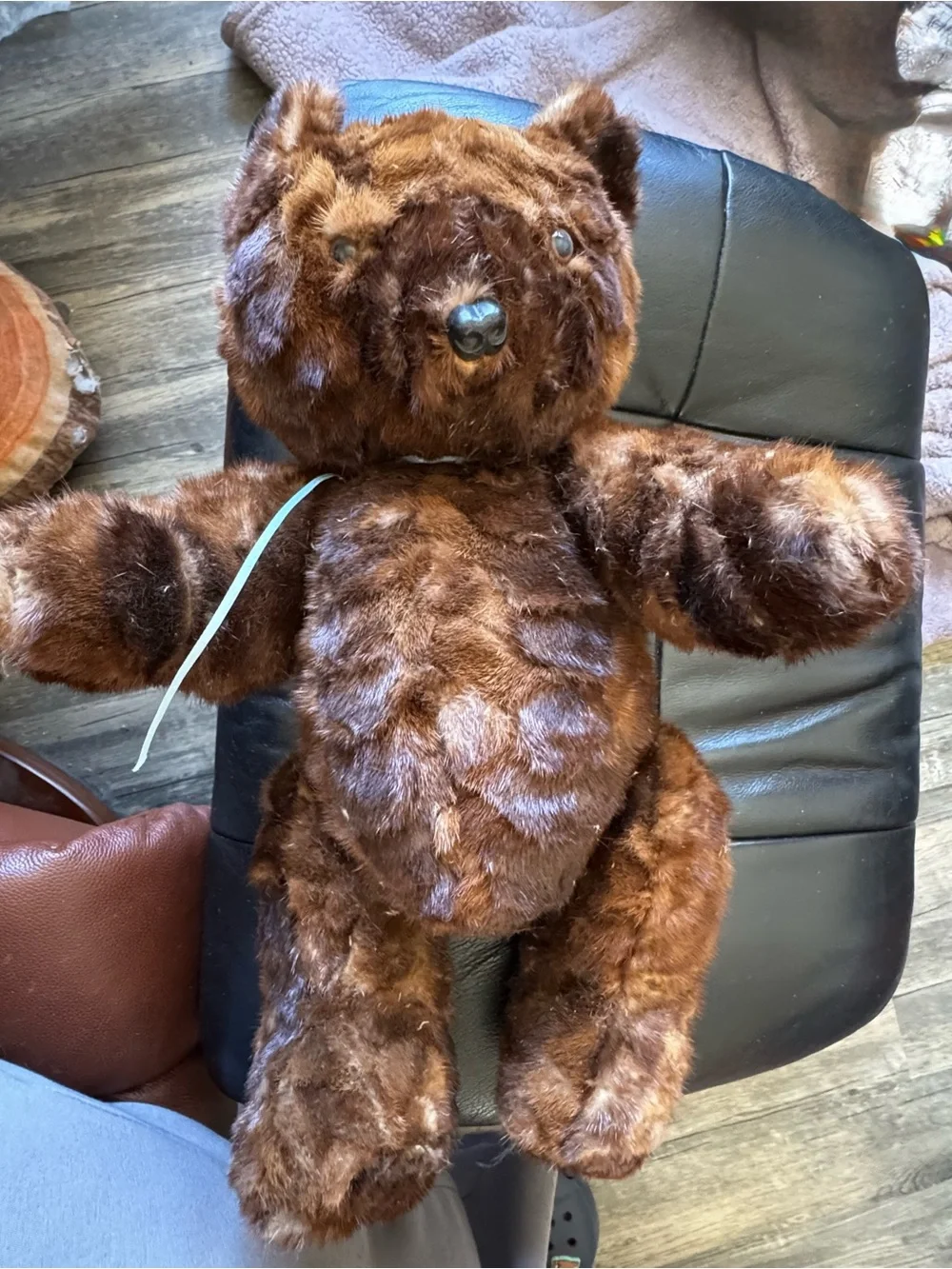 Vintage artist-made jointed teddy bear with real mink fur,  19” standing